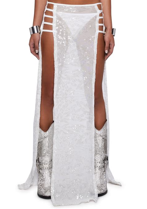 Club Exx Sheer Sequin Maxi Skirt - White – Dolls Kill