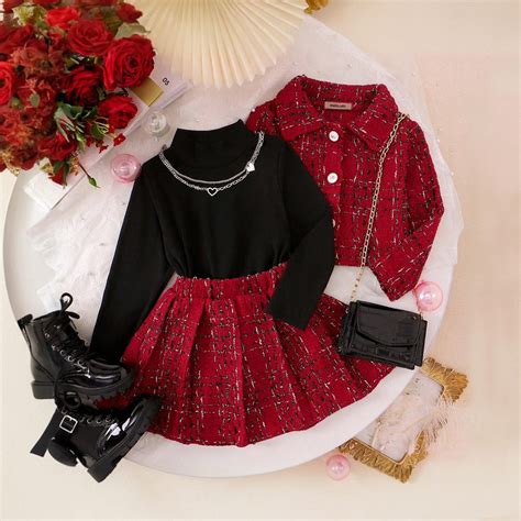 Girls Texture Jacket With High Neck Top & Pleated Skirt Set – INCLUD