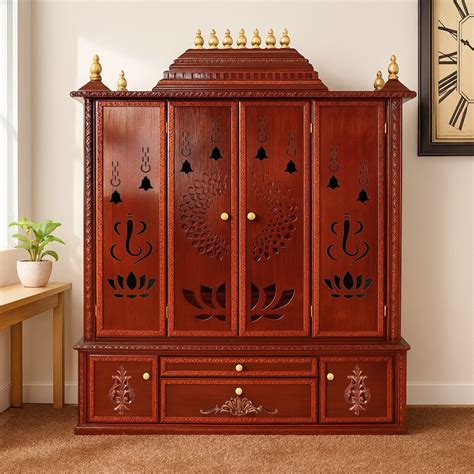 Mandirs | Teak Wood Cherry Pooja Mandir | Ishta by DZYN – DZYN Furnitures