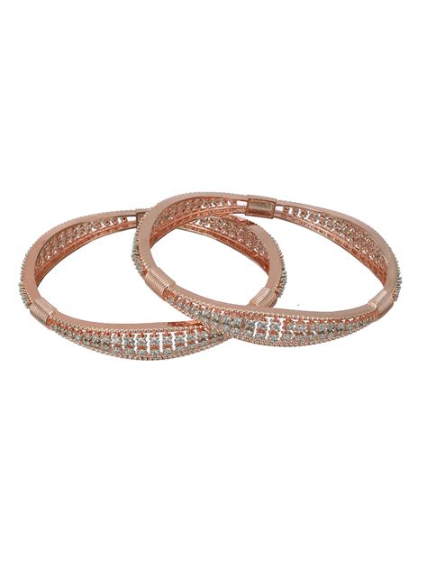 Elegant American Diamond Rose Gold-Plated Bangle Set of 2 – Priyaasi