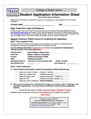 Fillable Online library csi cuny Student Application Information Sheet ...