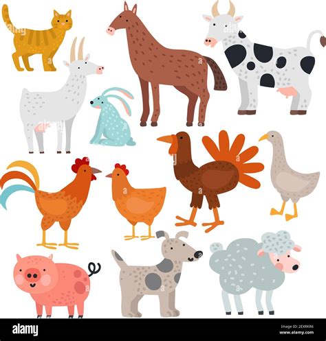 Farm animals. Cow, horse and rabbit, dog and turkey, sheep and pig ...