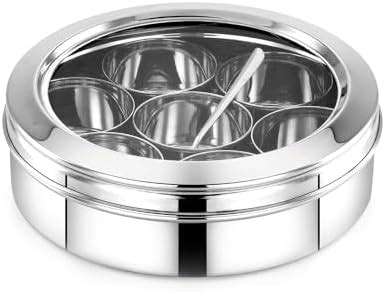 Buy Masala Box/ANJARAI Petti Stainless Steel with 7 Cups Small Round ...