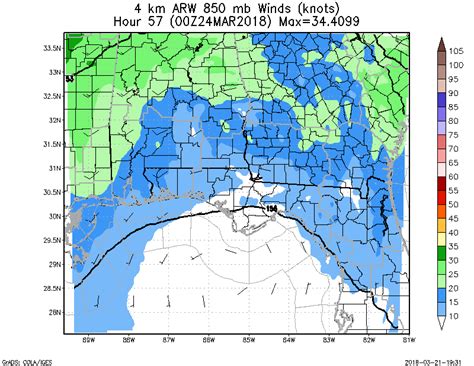 WRF ARW 4KM 850mb Winds