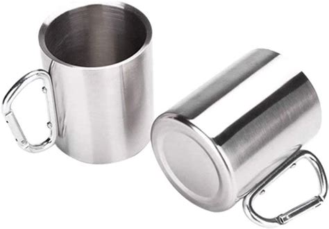Lista Stainless Steel Coffee Mugs with Carabiner Handles 280 ML. Double ...
