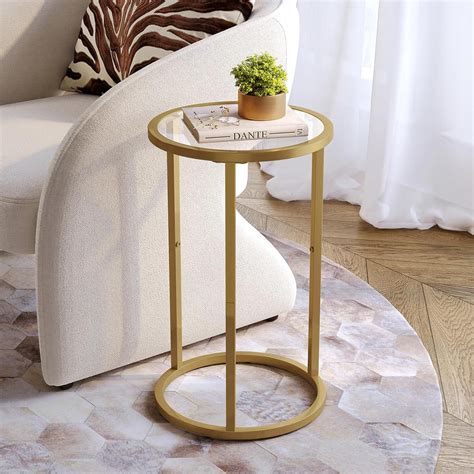 Mercer41 Round Side Table Small Gold End Table For Small Spaces Narrow ...