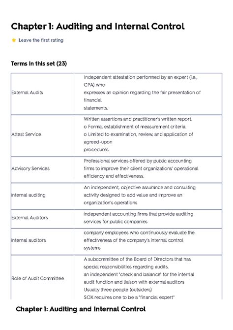 Chapter 1 Auditing and Internal Control Flashcards Quizlet - Chapter 1 ...