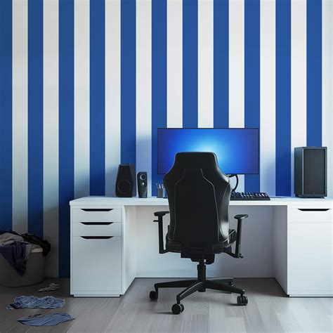 Blue and white striped wallpaper