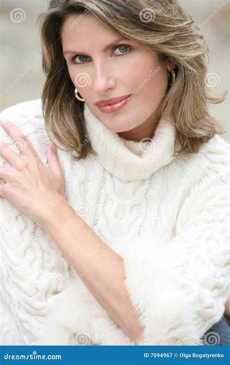Winter Theme - Gorgeous Woman in White Sweater Stock Image - Image of ...