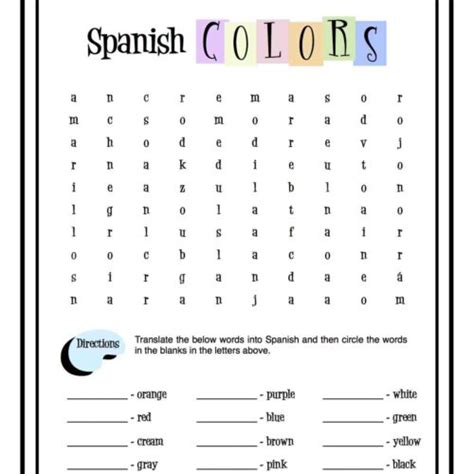 Image result for Spanish Color Words Worksheet