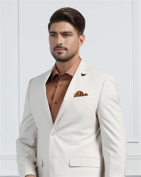 Two Piece Beige Textured Formal Suits - Pax