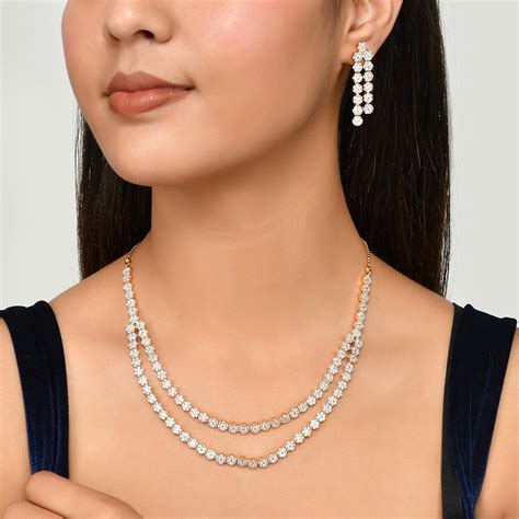 Cz Elegance Double Chain Gold Plated Necklace Set – VOYLLA