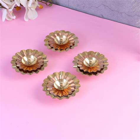 Buy NIKSA HOMES Set of 4 Copper Brass Diya | Akahand Jyoti Deepak | for ...