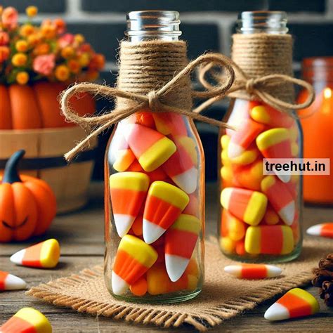 Candy Corn Bottle Decoration Ideas, Halloween Upcycle Craft Ideas