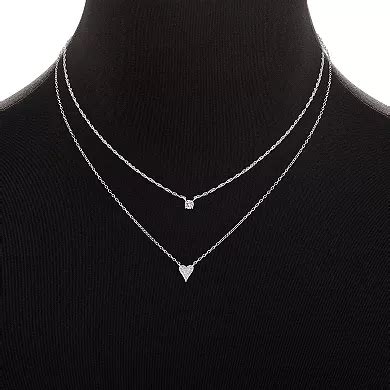 PRIMROSE Sterling Silver Cubic Zirconia Heart Double Layer Necklace