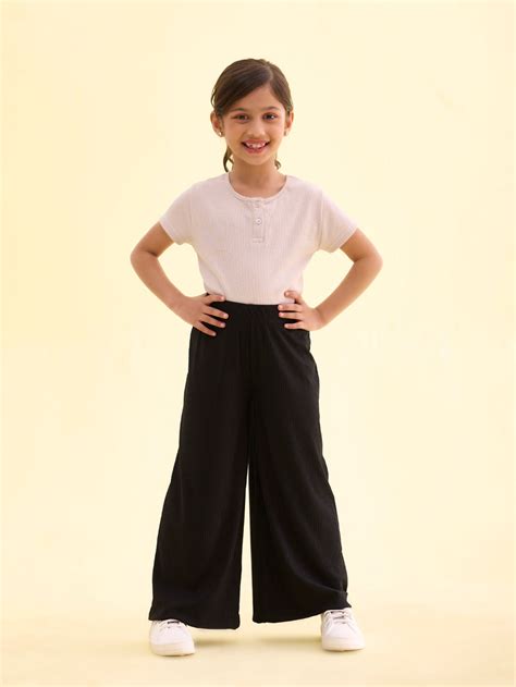 Black Rayon Poly Stretch Rib Palazzo – Go Colors India