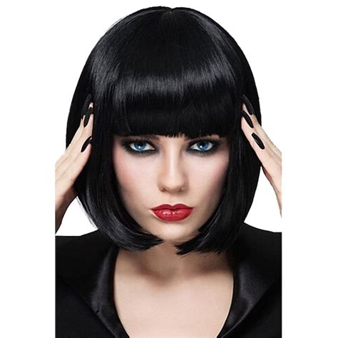 Black Bob Wigs for Women 12'' Short Black Hair Wig with Bangs Mia ...