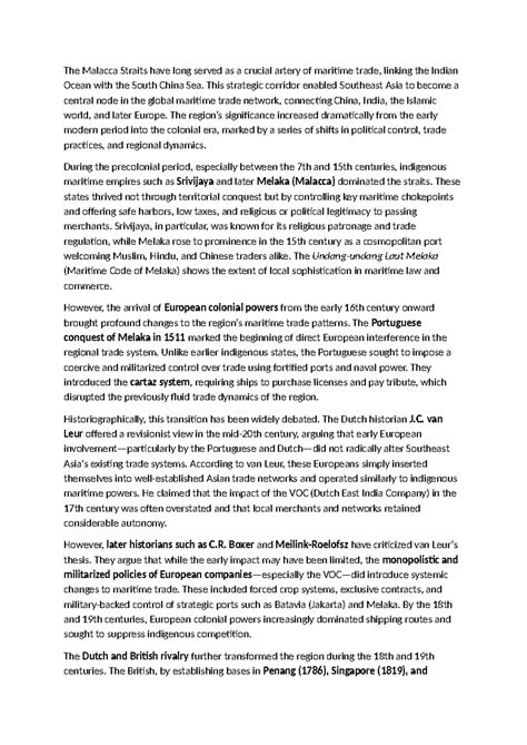 The Malacca Straits: Historical Overview of Maritime Trade Dynamics ...