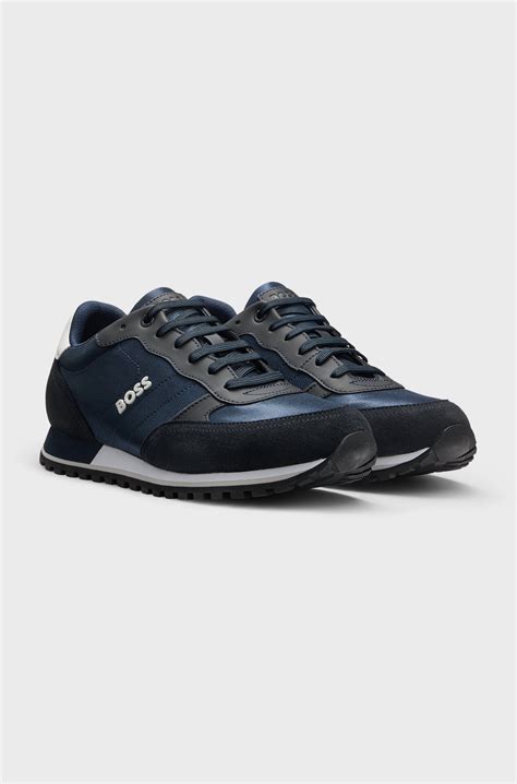 BOSS - Running-inspired trainers with faux-leather trims - Dark Blue