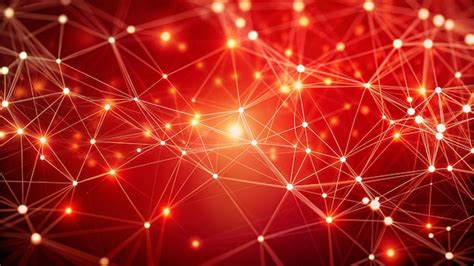 Abstract connected dots on bright red background technology concept ...