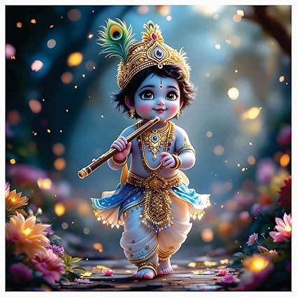 Hari Decor Cute Baby Krishna With Flute God Wall Poster For Pooja Room ...