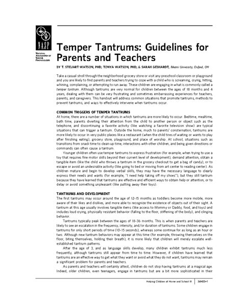 Temper Tantrums Guidelines for Parents and Edcuators - Temper Tantrums ...