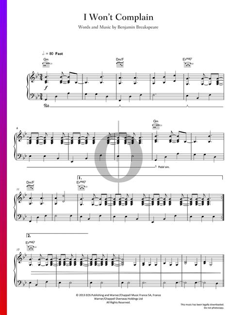 I Won't Complain (Benjamin Clementine) Piano Sheet Music - OKTAV