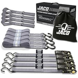 JACO Ratchet Tie Down Straps (4 Pack) - 1 in x 15 ft | AAR Certified ...