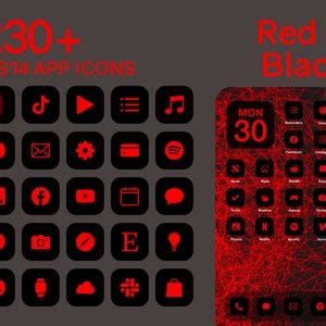 Buy Ios Black & Red App Icons 230 Red on Black Minimal Ios 14 Modern ...