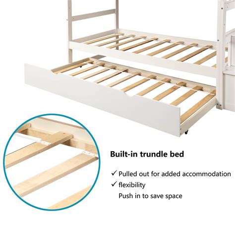 Twin Over Twin Bunk Bed for Kids, Wood Storage Twin Bunk Bed with ...