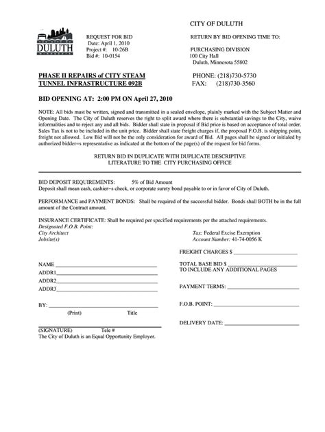 Fillable Online duluthmn 10-0154 Request for Bids Form.pdf - City of ...