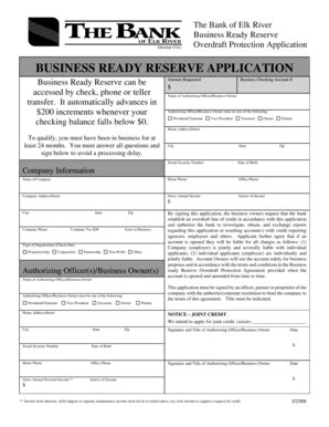 Fillable Online Business Ready Reserve Application Fax Email Print ...
