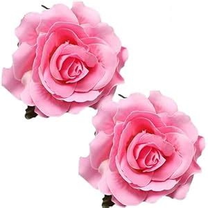 Buy Artificial pink colour rose clip for hair | Pink rose hair clip big ...