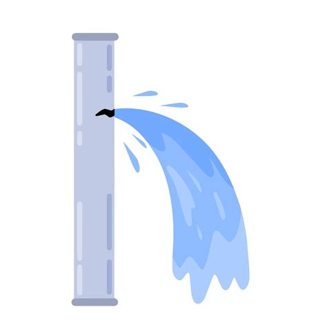 Leak in water pipe. Plumber service. Broken sewer and water supply. Splashes and puddle. Crack ...