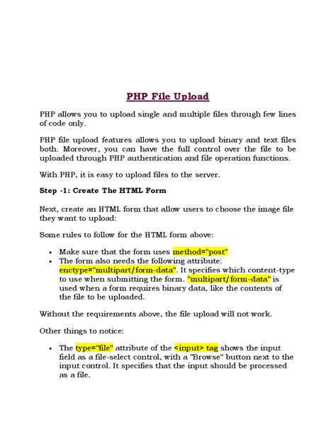2.2 PHP File Upload - PHP File Upload PHP allows you to upload single ...