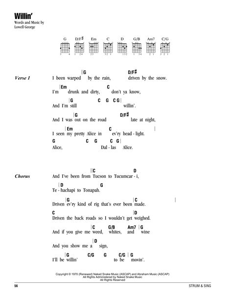 Willin' by Little Feat - Guitar Chords/Lyrics - Guitar Instructor