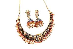 Buy Wedding Indian Kundan Gold Plated Royal Blue hasli (necklace) with ...