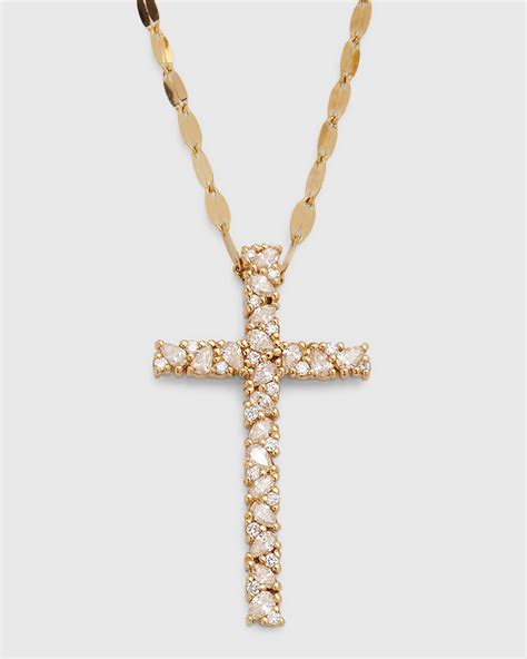 Mizuki 14K Yellow Gold Cross Necklace with One Diamond | Neiman Marcus