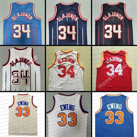 Retro 34 Hakeem Basketball Jersey Patrick 33 Ewing Mitchell Ness Red ...
