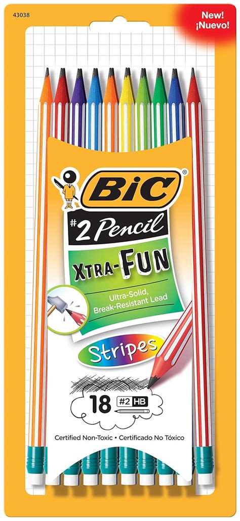 BIC Pencil Xtra Fun Stripes, 2 HB, 18-Count : Amazon.in: Home & Kitchen