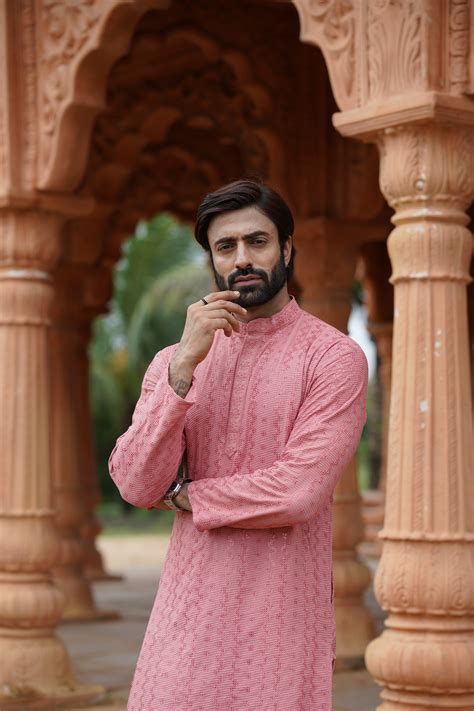 Men's Peach Chikankari Embroidered and Sequin Kurta – Indiroop