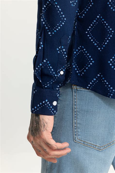 Buy Men's Dotted Romb Blue Shirt Online | SNITCH