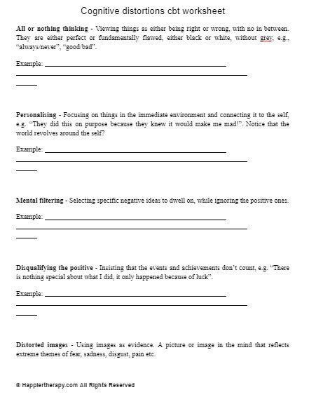 Image result for Cognitive Distortions Worksheet