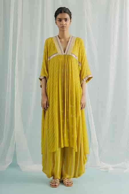 Buy Yellow Kurta And Dhoti Pant Georgette Printed Floral V Zane & Set ...