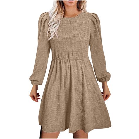 Dwaogom Womens Long Sleeve Fall Dresses 2024 Ribbed Knit Casual Crew ...