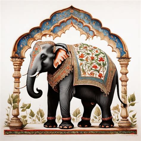 Pattern mughal peacock elephant painting on white background with ai ...