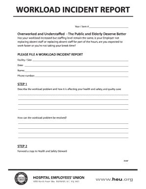 WORKLOAD INCIDENT REPORT - Hospital Employees Union - Heu - Fill and ...