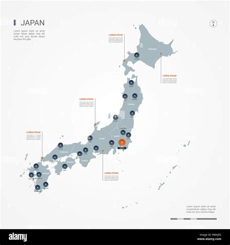 Japan map with borders, cities, capital and administrative divisions ...