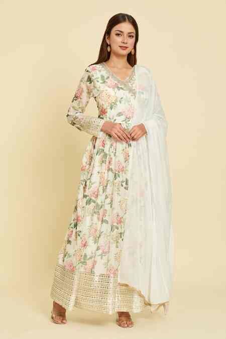 Buy Cream Lining Shantoon, Organza Silk Floral, Sequin, Zari Print ...