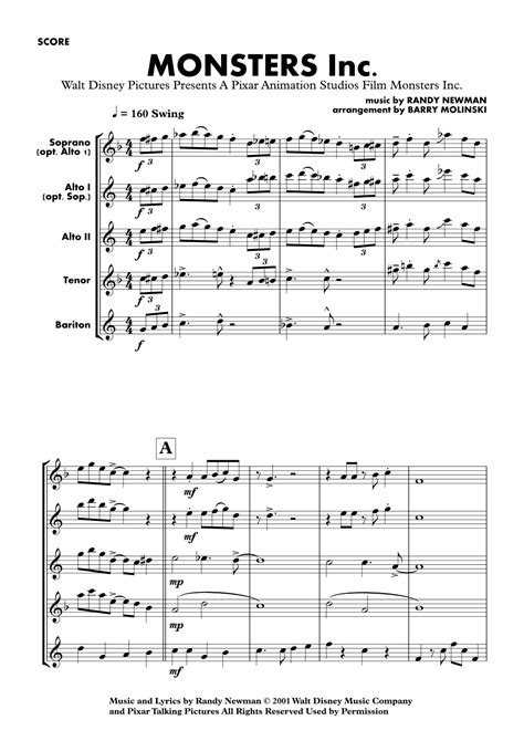 Monsters Inc. (arr. BARRY MOLINSKI) by Randy Newman Sheet Music for ...